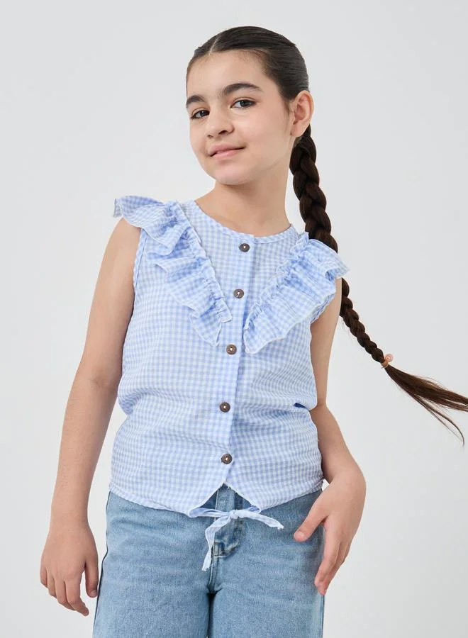 ستايلي قميص بناتي كاروهات بفيونكة وكشكشة