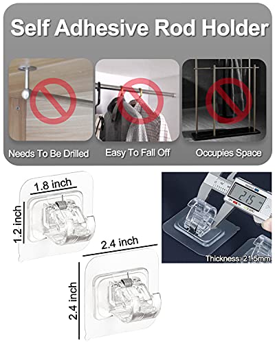 Tendiren Curtain Rod Bracket No Drilling, Self Adhesive Nail Free Curtain Rod Wall Brackets Hooks, Adjustable Drapery Towel Holder Fixing Hook for Home Bathroom Kitchen and Hotel Use (4 Transparent) - Image 4