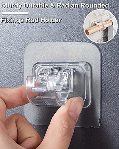 Tendiren Curtain Rod Bracket No Drilling, Self Adhesive Nail Free Curtain Rod Wall Brackets Hooks, Adjustable Drapery Towel Holder Fixing Hook for Home Bathroom Kitchen and Hotel Use (4 Transparent) - Image 2