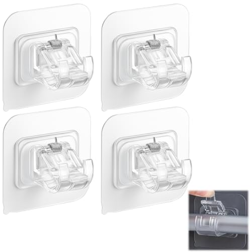 Tendiren Curtain Rod Bracket No Drilling, Self Adhesive Nail Free Curtain Rod Wall Brackets Hooks, Adjustable Drapery Towel Holder Fixing Hook for Home Bathroom Kitchen and Hotel Use (4 Transparent) - Image 1
