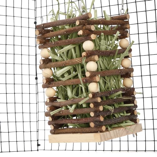 Eorbow Wood Rabbit Hay Feeder, 7" Hanging Grass Holder with 2 Hooks, Small Animals Feeding Hay Manager for Cage, Bunny Hay Feeder Rack for Chinchilla Guinea Pig Hamster Gerbil - Image 5