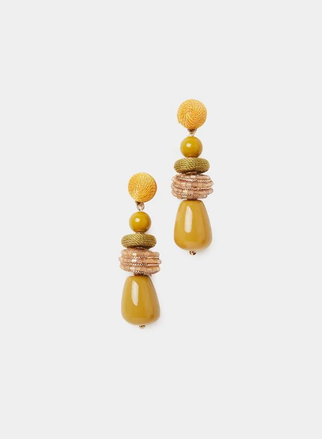 Yellow Beaded Dangler Earrings
