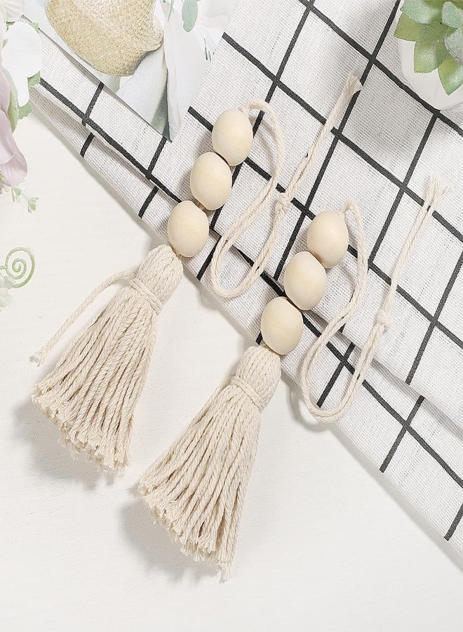 Vosarea Wood Bead Garlands,Farmhouse Beads Tasels,Rustic Country Decor Prayer Beads for Home Door Knob Decor - Image 3