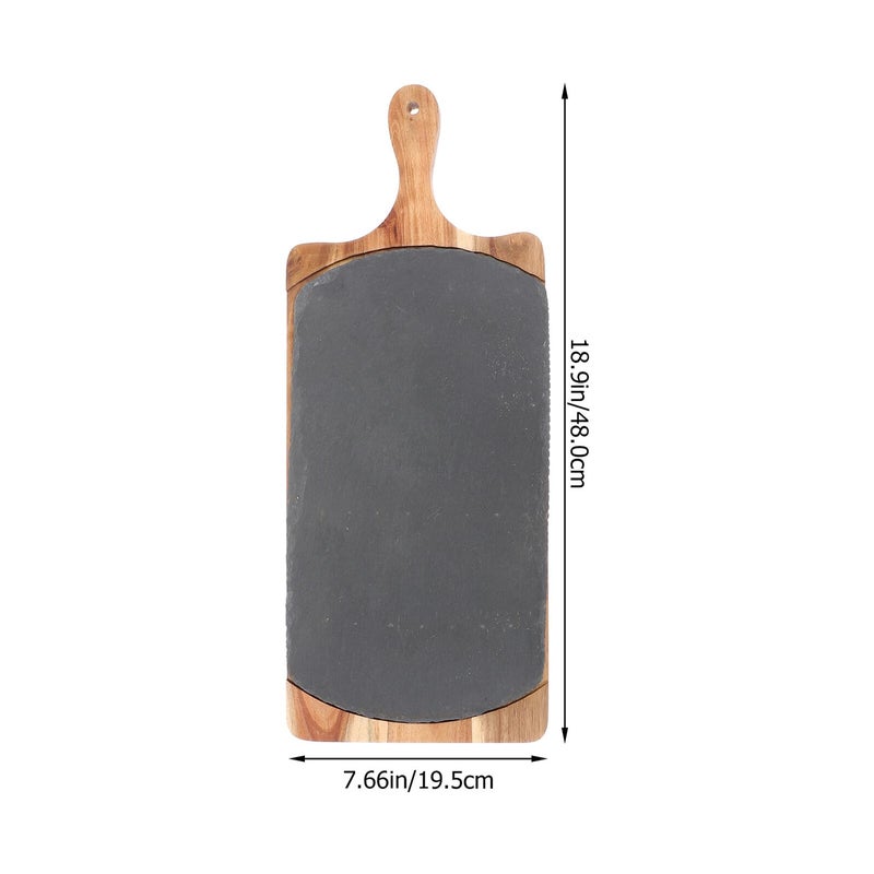 Wooden Sushi Steak Serving Platter with Oval Stone Board Kitchen Tableware - Image 3