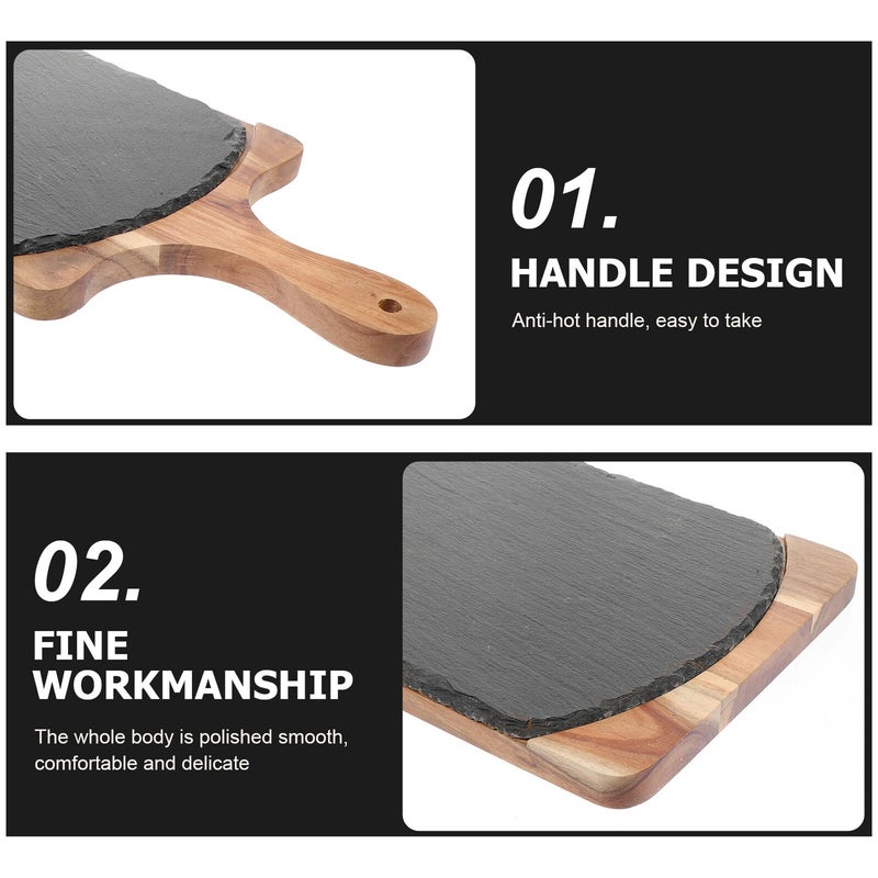 Wooden Sushi Steak Serving Platter with Oval Stone Board Kitchen Tableware - Image 4