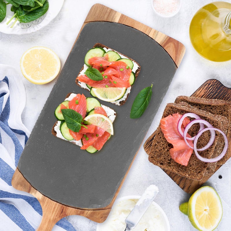 Wooden Sushi Steak Serving Platter with Oval Stone Board Kitchen Tableware - Image 5