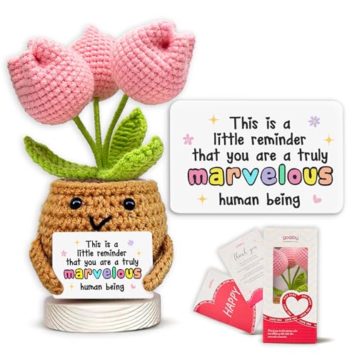 Gossby Handmade Positive Tulip Flower Crochet This is A Little Reminder Inspirational Gift for Women Thank You Appreciation Positive Gift for Teacher Mom Friend Coworker Knitted Decor - Image 1
