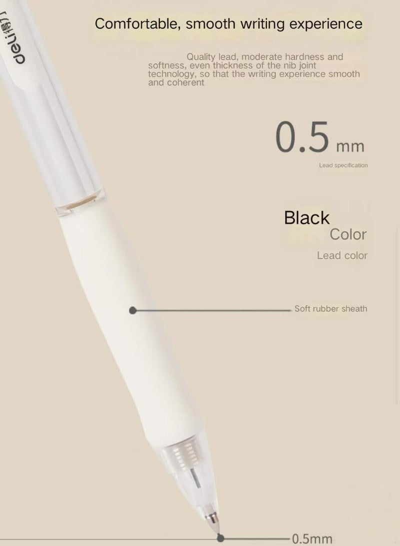 Deli 3-Pack Mechanical Pencils 0.5mm with 100PCS HB Lead Refills, for Students Drawing, Writing (White) - Image 2