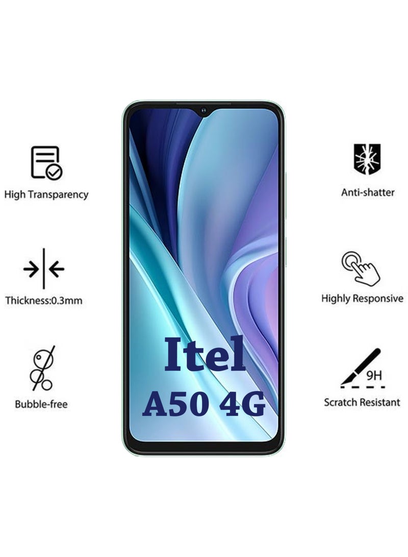 حماية شاشة مزدوجة لجهاز Itel A50 4G | زجاج مقسى متوفر في حزمة كومبو | حماية شاشة بجودة Full HD زجاج مقسى مقاوم للخدش تغطية من الحافة إلى الحافة مع مجموعة تركيب سهلة - أسود - Image 2