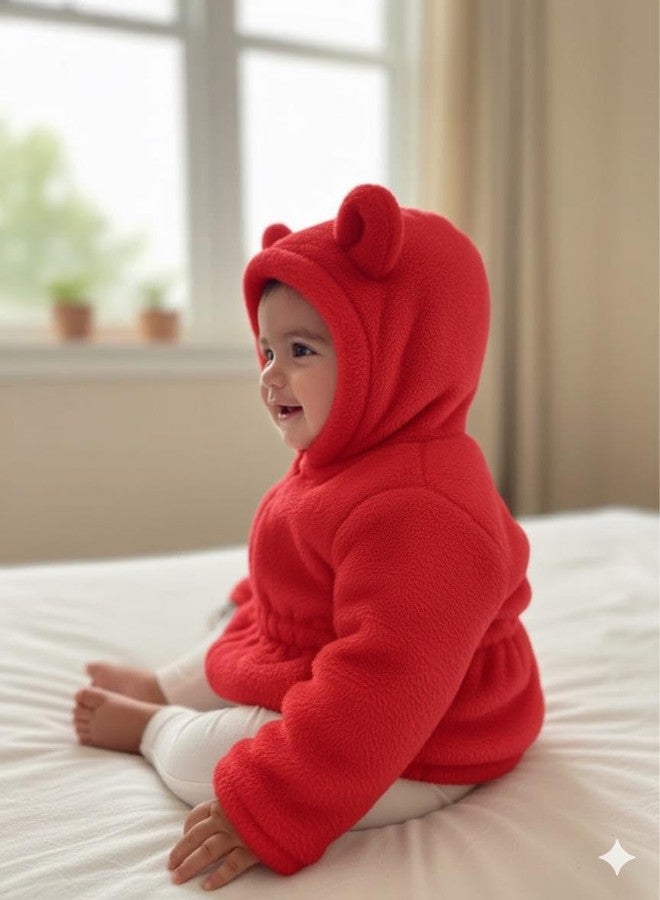 Schsteindar Kids Fleece Hoodie Jacket with Bear Ears,Soft Plush Material, Zip-Up Front, Elastic Waist Design for Baby Boys Girls (in, Age, 1 Year, 2 Years, Regular, RED) - Image 4