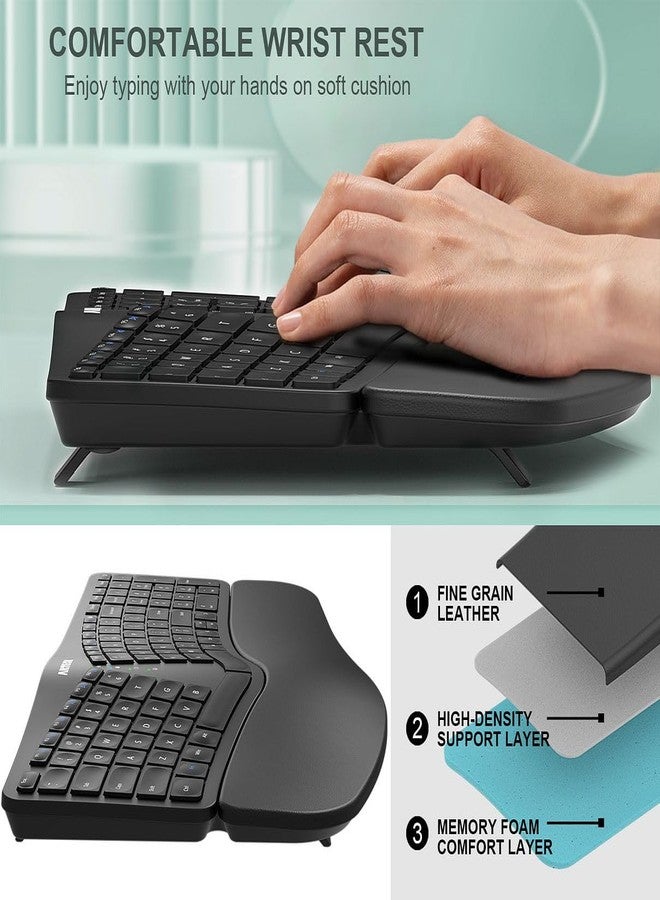 Arteck Ergonomic Split Keyboard with Padded Wrist Rest, 2.4G USB Wireless Comfortable Split Keyboard with Natural Ergonomics, for Windows Computers and Laptops - Image 3