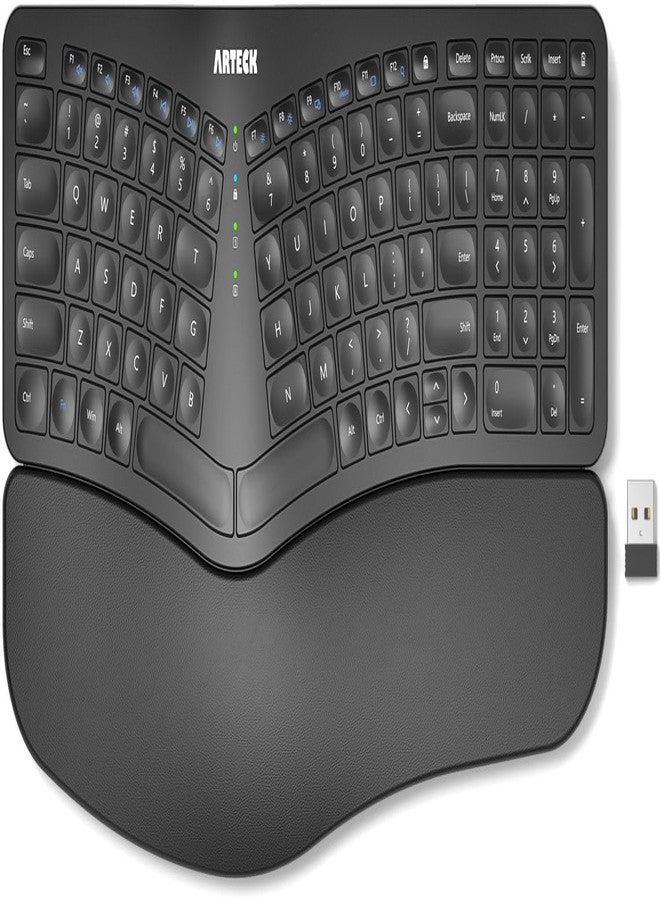 Arteck Ergonomic Split Keyboard with Padded Wrist Rest, 2.4G USB Wireless Comfortable Split Keyboard with Natural Ergonomics, for Windows Computers and Laptops - Image 1