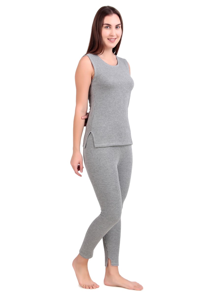 HAP Women's Quilted Thermal Set : Sleeveless Top + Trouser (Light Grey) - Image 3