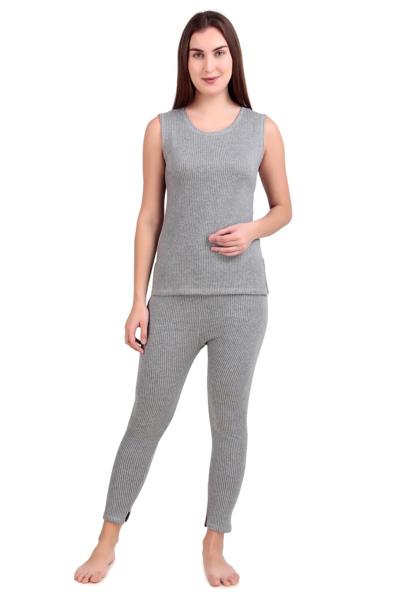 HAP Women's Quilted Thermal Set : Sleeveless Top + Trouser (Light Grey) - Image 1