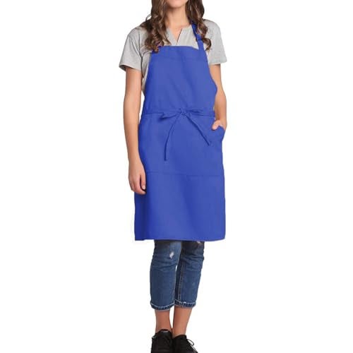 BIGHAS Adjustable Bib Apron with Pocket Extra Long Ties for Women Men, 18 Colors, Chef, Kitchen, Home, Restaurant, Cafe, Cooking, Baking (Blue) - Image 1