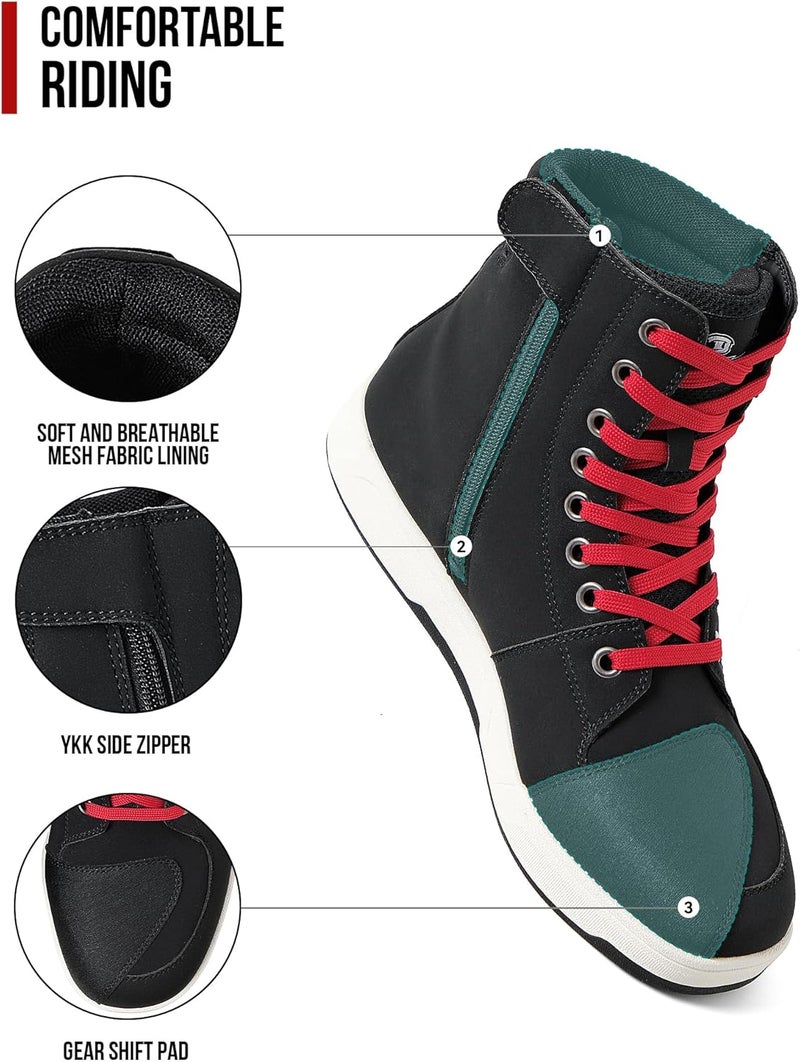 BORLENI أحذية ركوب الدراجات النارية للطرق والشوارع وسباقات الموتوكروس للأمان للرجال، أحذية رياضية غير رسمية قابلة للتنفس باللون الأسود - Image 3