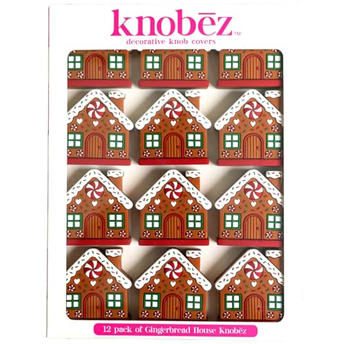 Knobēz: Decorative Knob Covers - Gingerbread House - 12pk - Stretch Over Hardware Decorations, Holiday-Winter-Christmas, Kitchen-Bathroom-Dresser-Home - Image 1