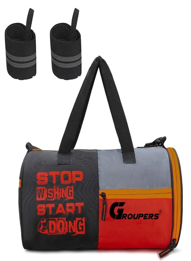 Groupers 20-25L Travel Duffle & Gym Bag Combo - Foldable Weekender, Black + 21" Elastic Wrist Wraps for Weightlifting, Workout & Sports Bag for Men & Women - Image 1