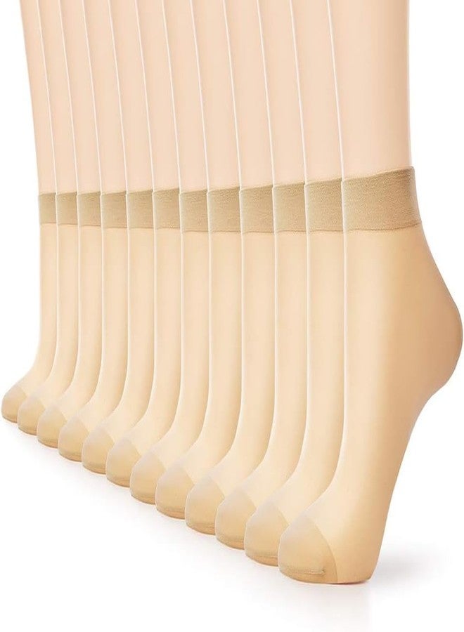 Yanwenx 12 Pairs Women's Nylon Ankle Short Sheer Socks_Beige - Image 1