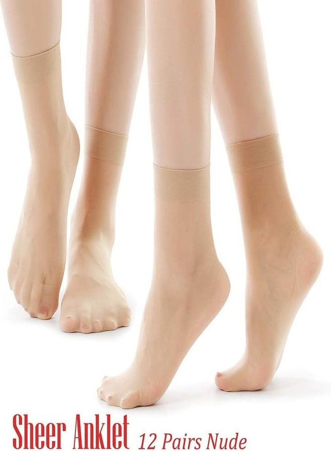 Yanwenx 12 Pairs Women's Nylon Ankle Short Sheer Socks_Beige - Image 2