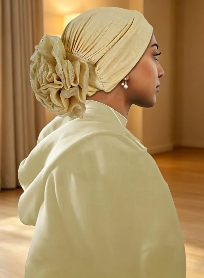 Take Two Beige Turban Hijab with Floral Accent