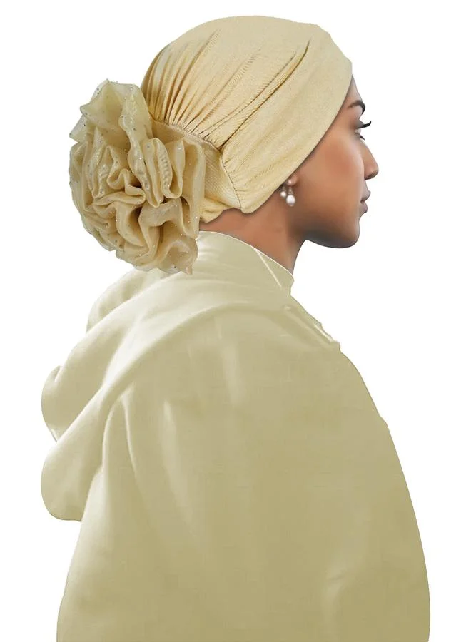 Take Two Beige Turban Hijab with Floral Accent