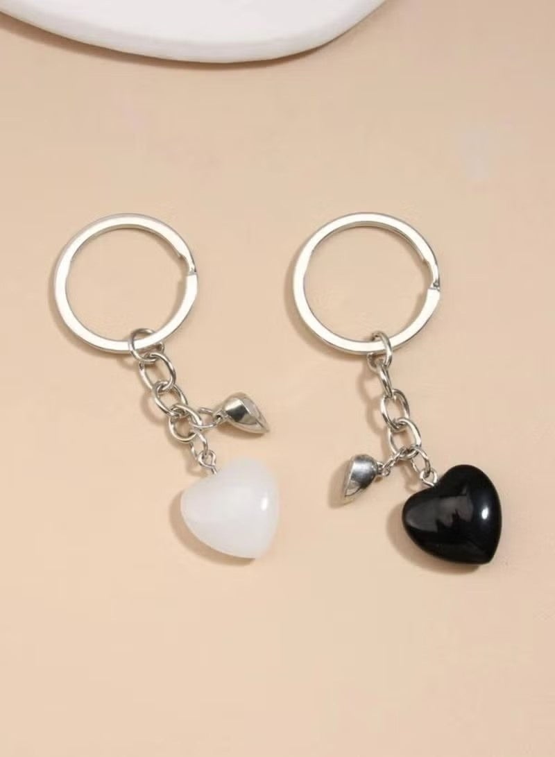 2PCS Heart-shaped badge keychain metal magnetic clasp bag charm suitable for couples. - Image 2