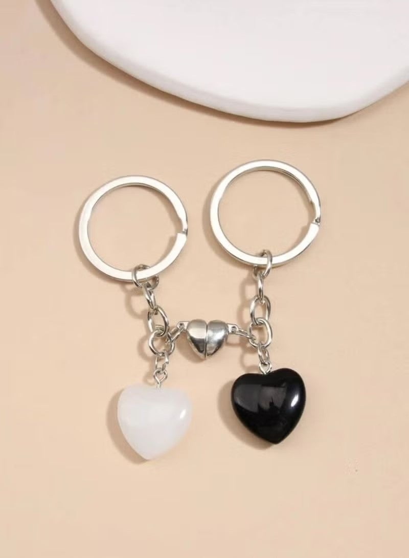 2PCS Heart-shaped badge keychain metal magnetic clasp bag charm suitable for couples. - Image 1
