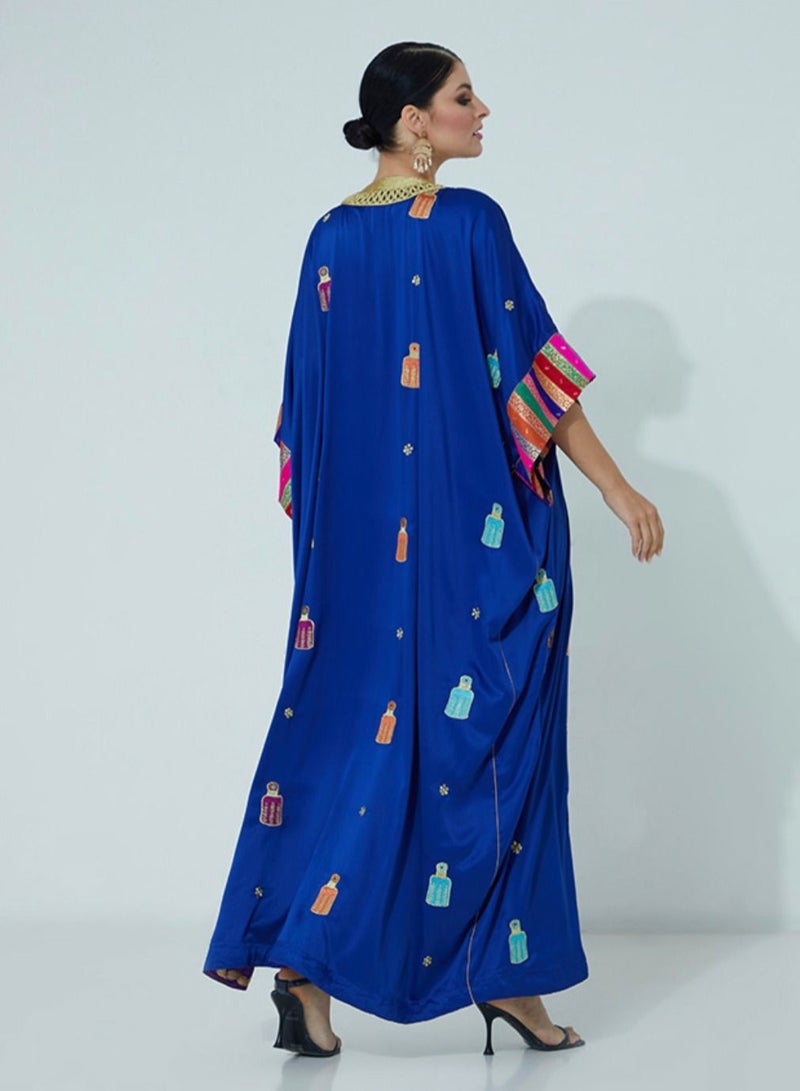 Rosette Abaya Fancy Bisht with Mix Arabic color design with Gold Touch - Image 3