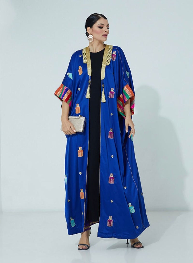 Rosette Abaya Fancy Bisht with Mix Arabic color design with Gold Touch - Image 1