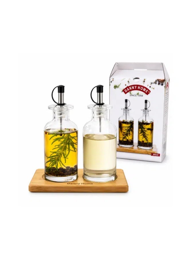Danny Home 2-Piece Glass Oil & Vinegar Dispenser Set 300ml with Bamboo Stand – Leakproof Pouring Bottles for Kitchen & Dining - Image 3