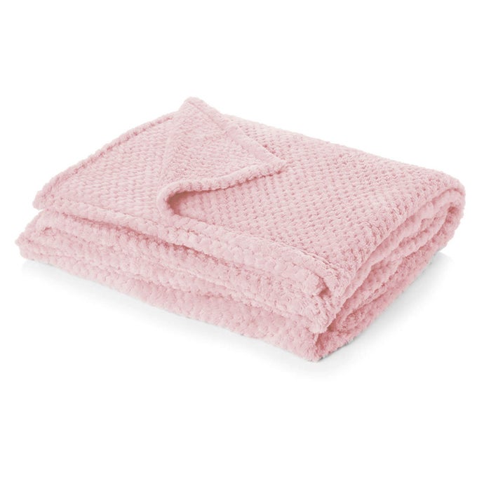 FLEECE THROW BLANKET FOR SOFA SOFT COSY WARM HONEYCOMB WAFFLE BLUSH PINK BLANKET FOR BED LIGHTWEIGHT DOUBLE BED THROW FLUFFY FAUX FUR BLANKET 150 X 200CM