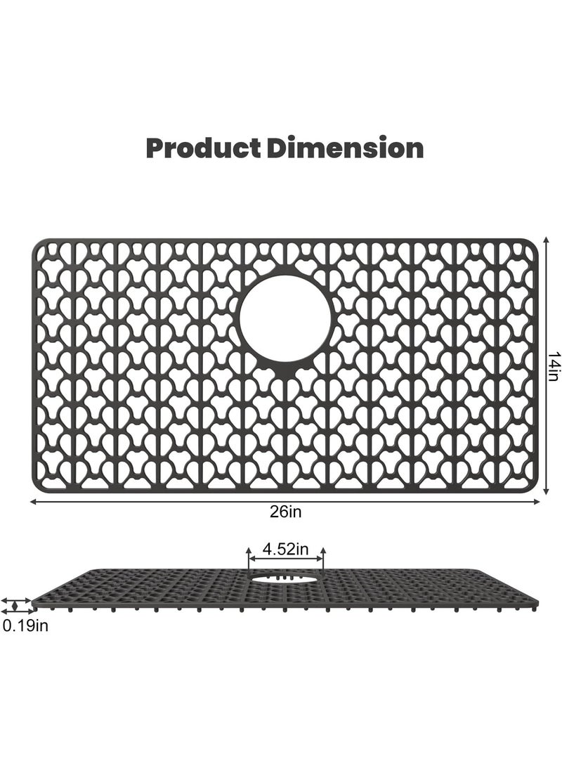 Silicone Kitchen utensil_storage Sink Mats - 26''x14'' Protectors with Rear Drain, Cut to Fit, Heat Resistant & Flexible, Suitable for Bottom of Farmhouse & Porcelain Sinks, Black - Image 2