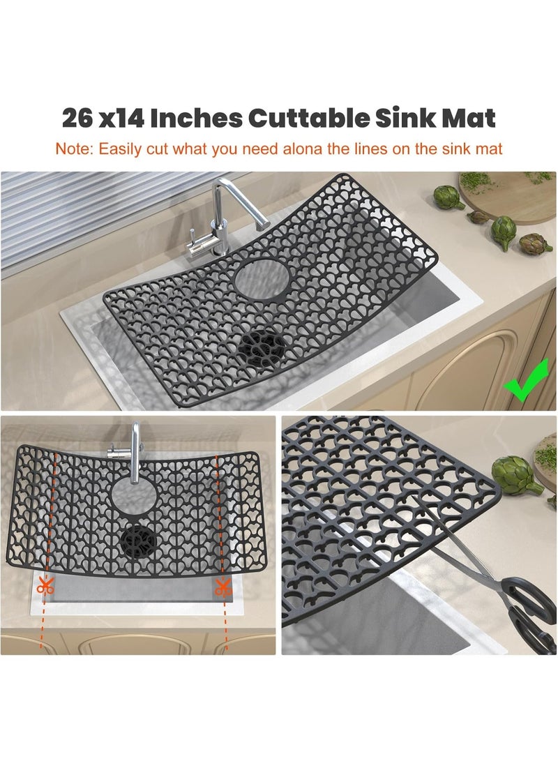 Silicone Kitchen utensil_storage Sink Mats - 26''x14'' Protectors with Rear Drain, Cut to Fit, Heat Resistant & Flexible, Suitable for Bottom of Farmhouse & Porcelain Sinks, Black - Image 3