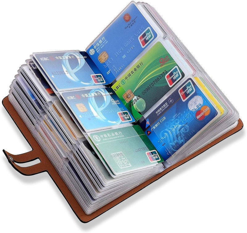 Romozi حامل بطاقات الائتمان RFID، منظم بطاقات العمل المصنوع من الجلد يحتوي على 96 فتحة للبطاقات، وهو عبارة عن وسيلة لحماية بطاقات الائتمان والوثائق المهمة لمنع فقدانها أو تلفها. - Image 1
