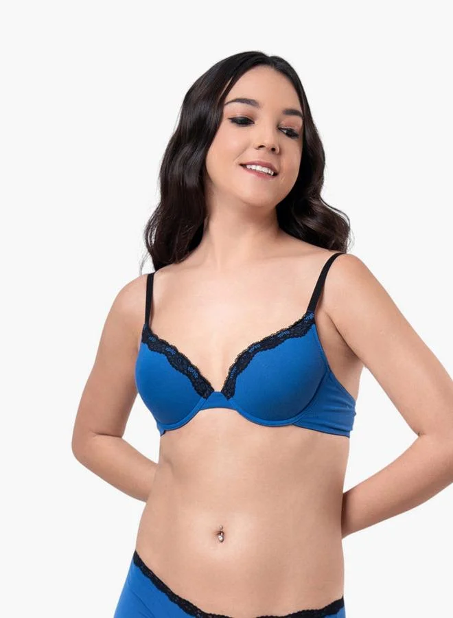 Aadaraya Aadaraya Lace Detail Plunge Bra with Hook and Eye Closure