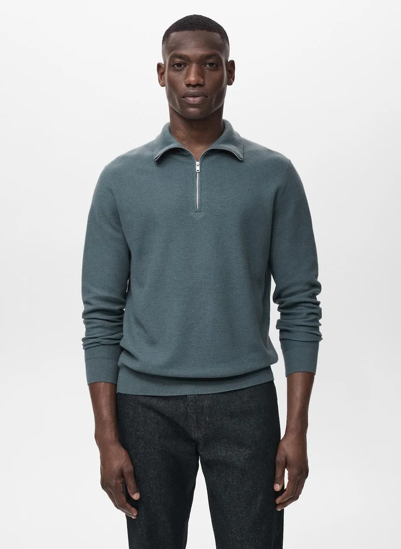 Mango Man Microstructure sweater with zipper collar