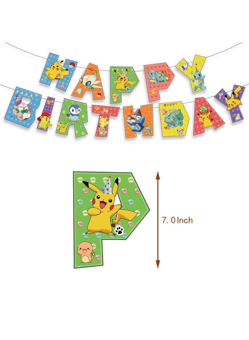 عام ديكور حفل عيد ميلاد بموضوع "بوكيمون" (Pokémon Theme Birthday Party Decoration): لفافة عيد ميلاد بها لافتة الكعكة القابلة للسحب من بوكيمون، بطاقة إدخال الكعكة، بالونات، تحف حلزونية من البالونات، وجميع مستلزمات الديكور الخاصة بحفل عيد ميلاد بوكيمون. - Image 2