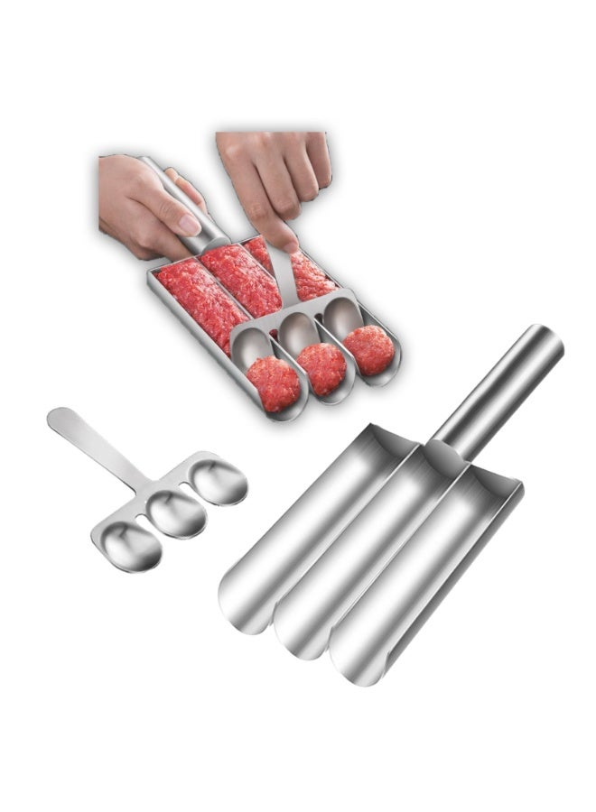 صانع كرات اللحم المغارف، صانع كرات اللحم الثلاثي من Creative Kitchen، صانع كرات اللحم غير اللاصق من الفولاذ المقاوم للصدأ 304 مع مجرفة تقطيع - Image 2