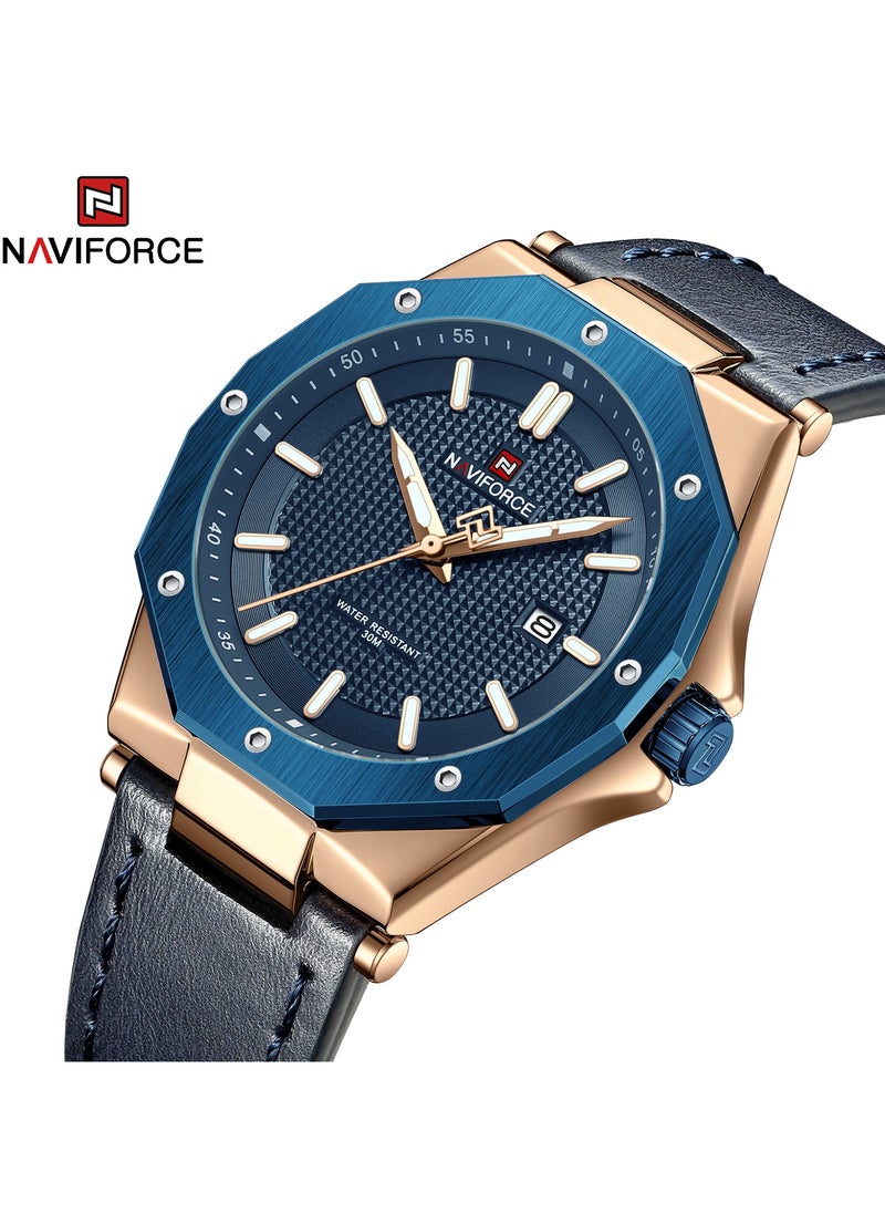 Men's Analog+Digital Round Shape Leather Wrist Watch NF9200L RG/BE/BE - 41.6 Mm