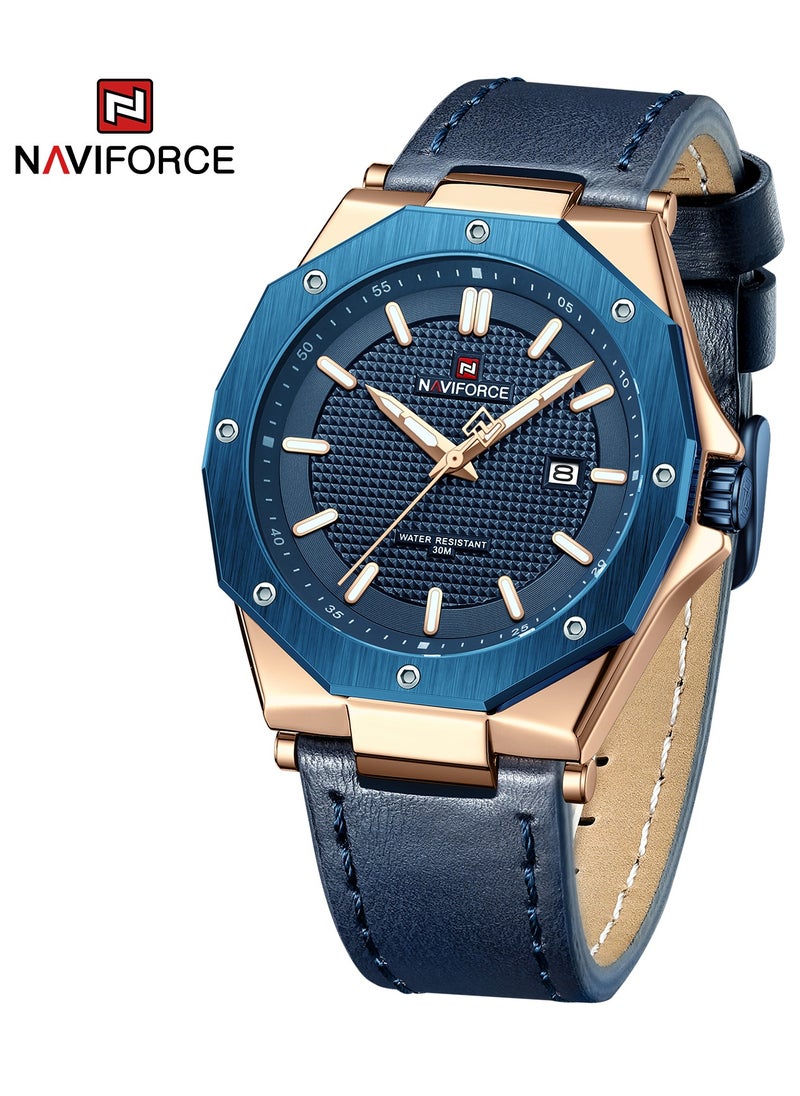 Men's Analog+Digital Round Shape Leather Wrist Watch NF9200L RG/BE/BE - 41.6 Mm
