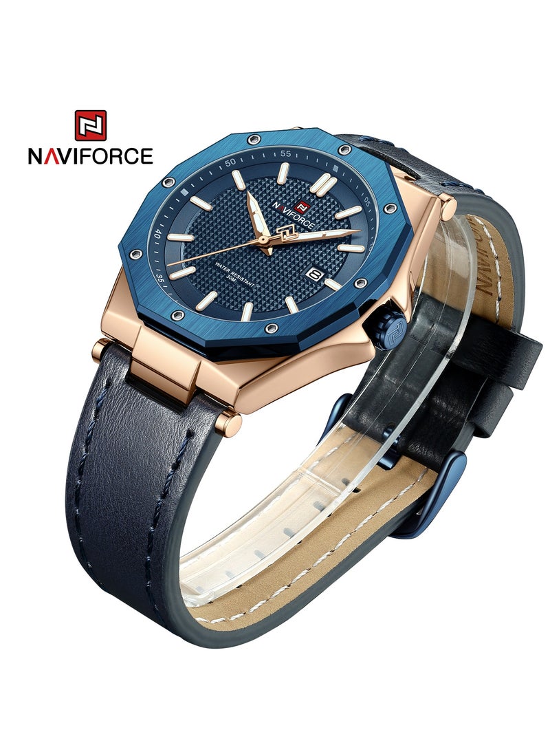 Men's Analog+Digital Round Shape Leather Wrist Watch NF9200L RG/BE/BE - 41.6 Mm
