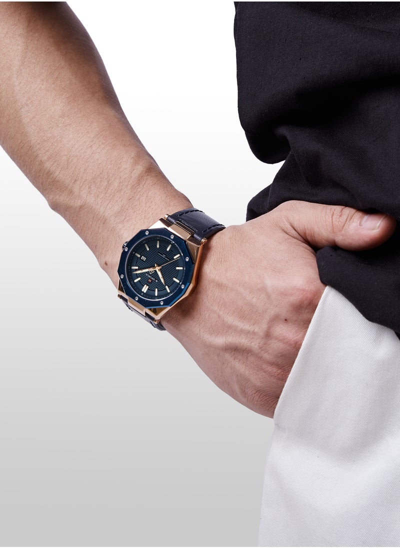 Men's Analog+Digital Round Shape Leather Wrist Watch NF9200L RG/BE/BE - 41.6 Mm