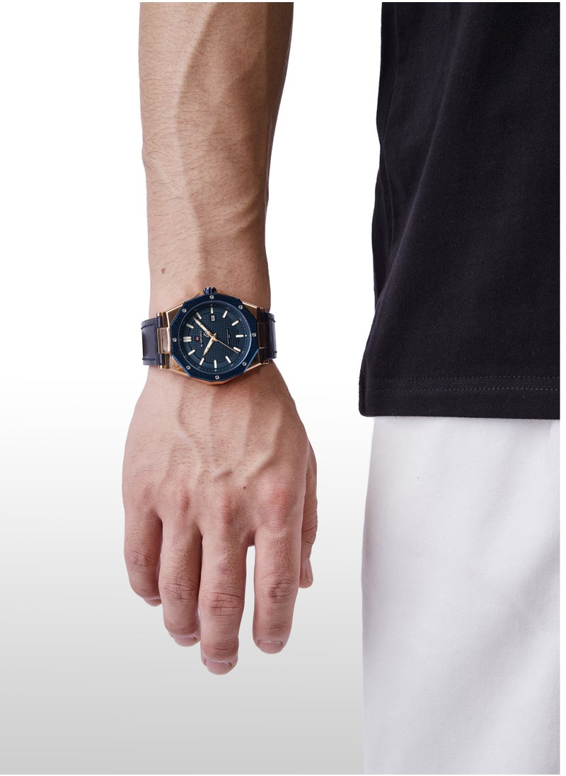 Men's Analog+Digital Round Shape Leather Wrist Watch NF9200L RG/BE/BE - 41.6 Mm