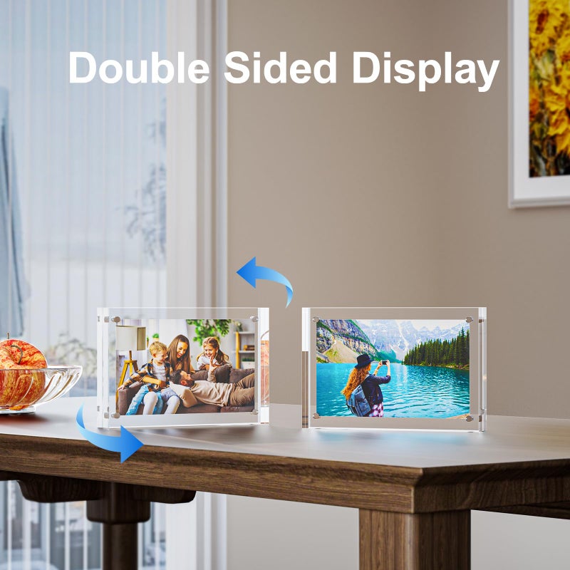 3 إطارات صور أكريليك مقاس 4 × 6 - إطار مغناطيسي مزدوج الجوانب أكثر سمكًا بنسبة 20% مع حماية من الأشعة فوق البنفسجية - شاشة شفافة بدون إطار لسطح الطاولة - مجموعة إطارات صور حديثة لديكور المنزل والمكتب - Image 3