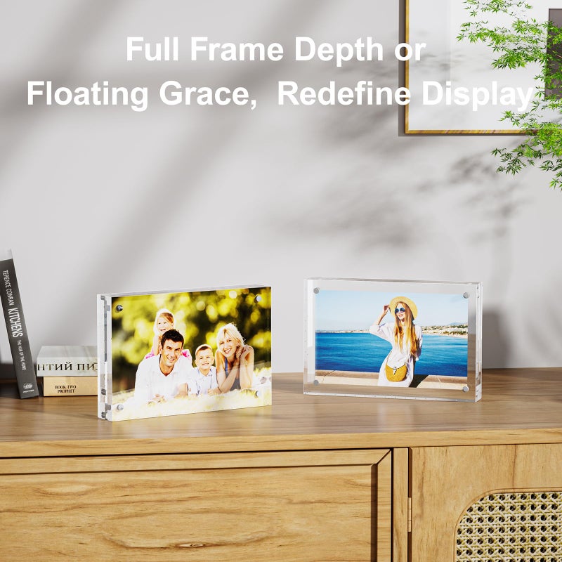 3 إطارات صور أكريليك مقاس 4 × 6 - إطار مغناطيسي مزدوج الجوانب أكثر سمكًا بنسبة 20% مع حماية من الأشعة فوق البنفسجية - شاشة شفافة بدون إطار لسطح الطاولة - مجموعة إطارات صور حديثة لديكور المنزل والمكتب - Image 5