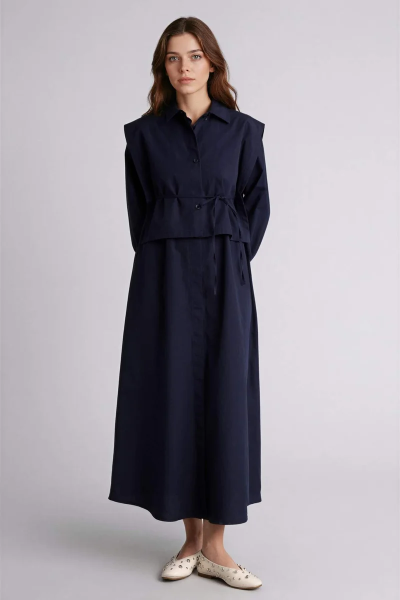 ديفاكتو Poplin Low Shoulder Dress