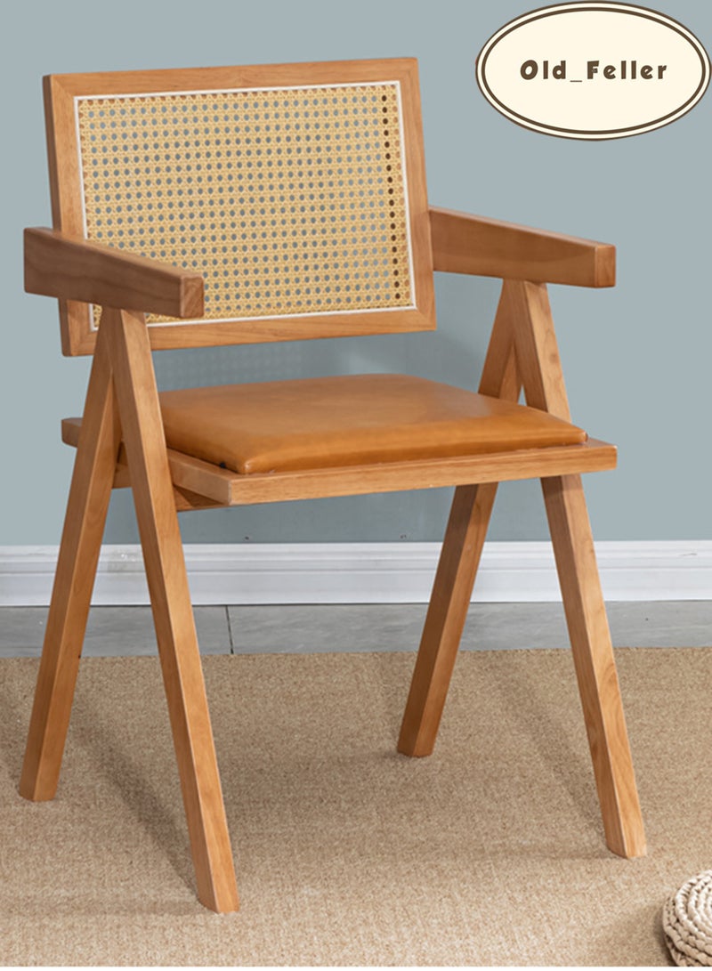 Old_Feller Vintage Chair Chandigarh Chair with PU Leather Soft Bag Seat and Feather Pattern Back for Dining Room, Living Room, Home Office, Cafe, Reddish Brown Color - Image 1