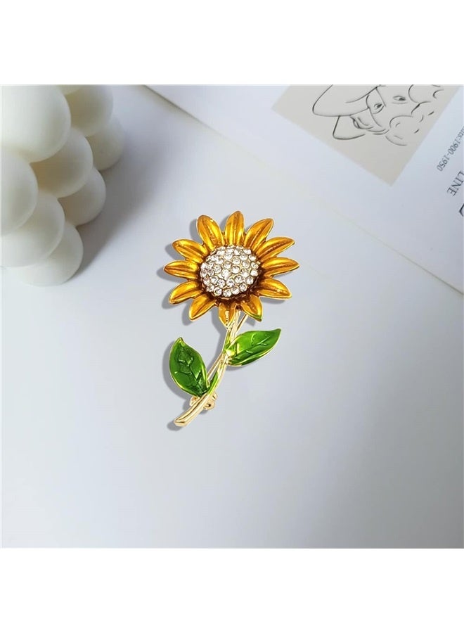 Yellow Flower Rhinestone Sunflower Brooch Enamel Crystal Plant Pin Charm Sun Flower Coat Brooch for Women - Image 5