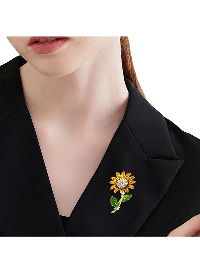 Yellow Flower Rhinestone Sunflower Brooch Enamel Crystal Plant Pin Charm Sun Flower Coat Brooch for Women - Image 2